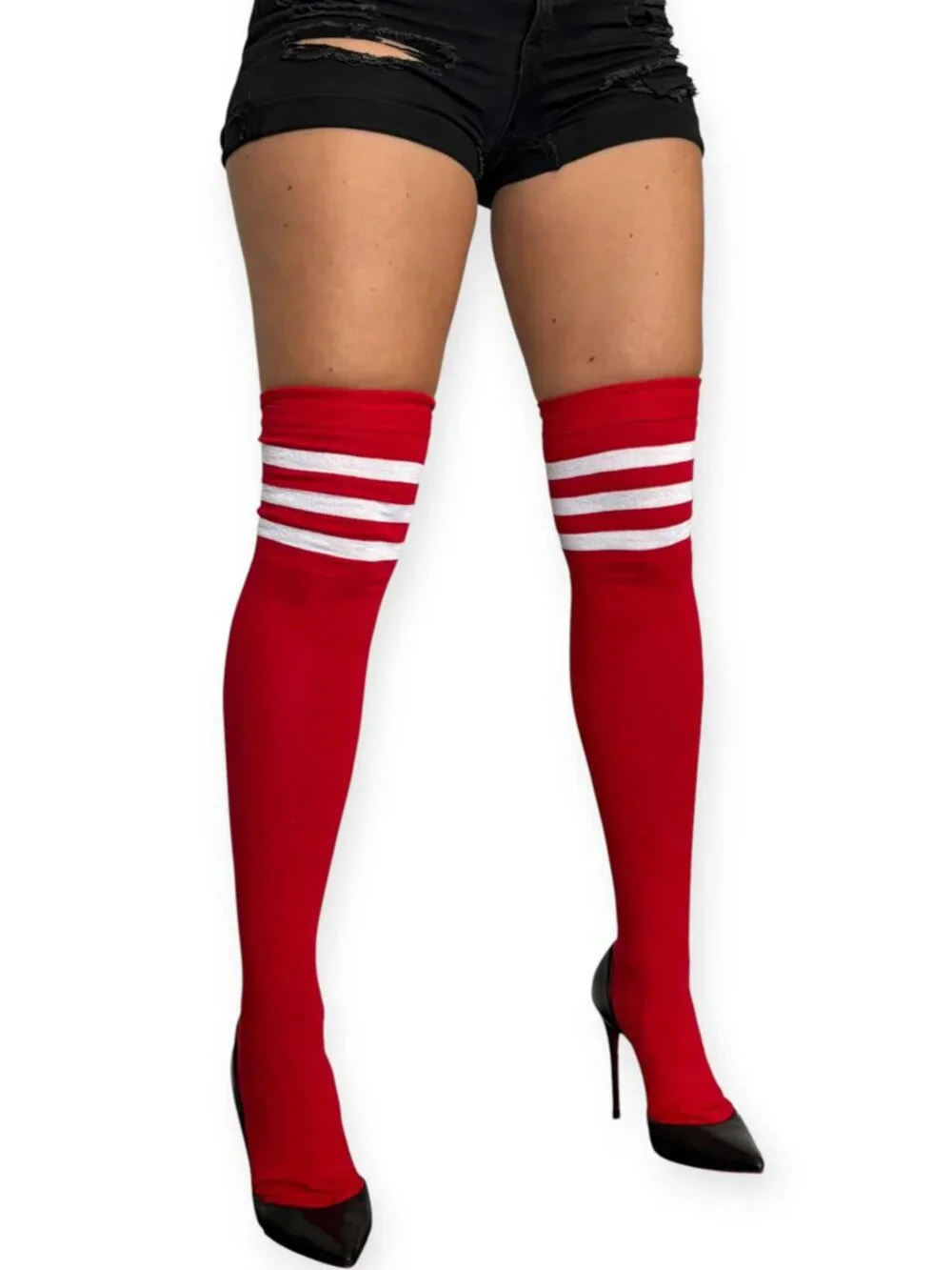 Red White Over The Knee Socks